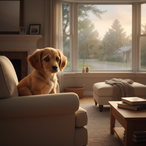 Cachorro triste solo en casa