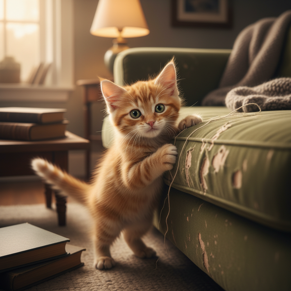 Gatito rascando sofá