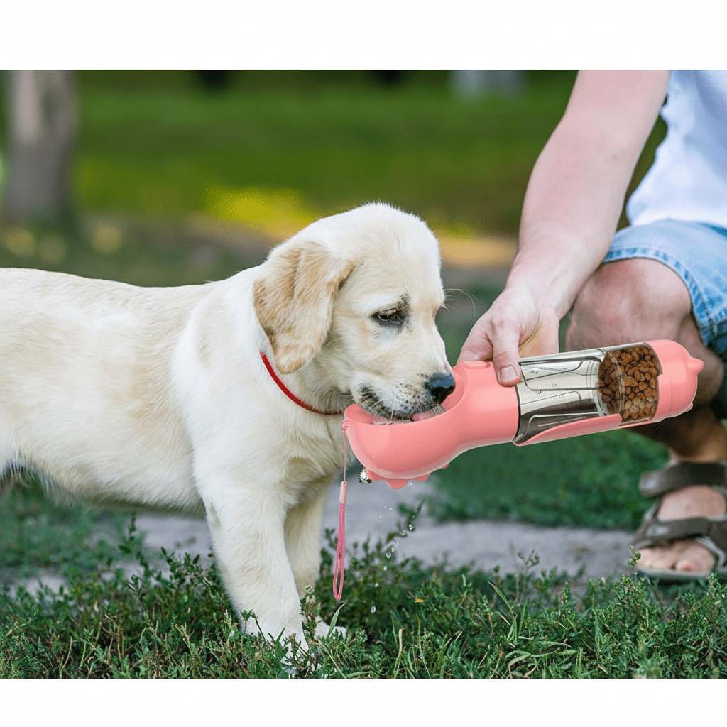 Paseos con comodidad: bebedero, comedero y porta bolsas ¡TODO EN UNO! - Doggy's corner